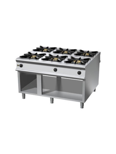 6-burner-gas-cooker-on-open-compartment بوتجاز مطعم غاز 6 شعلات Olis إيطالي قاعدة مفتوحة - الصورة 1